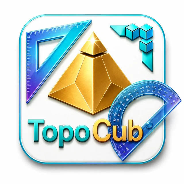 Logo TopoCub — pyramide dorée et instruments topographiques